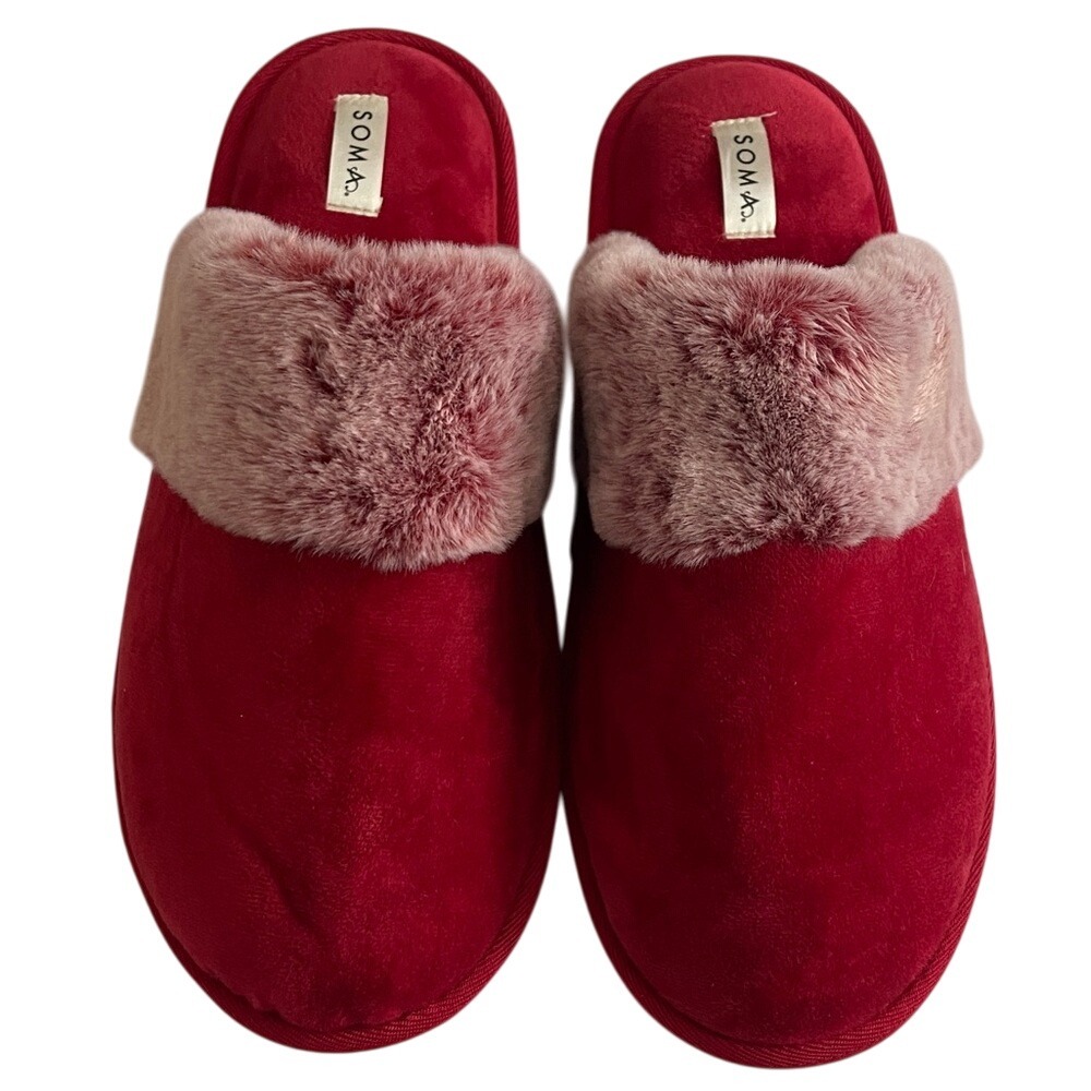 Soma Women's Red Faux‎ Fur Slippers Large 8-9